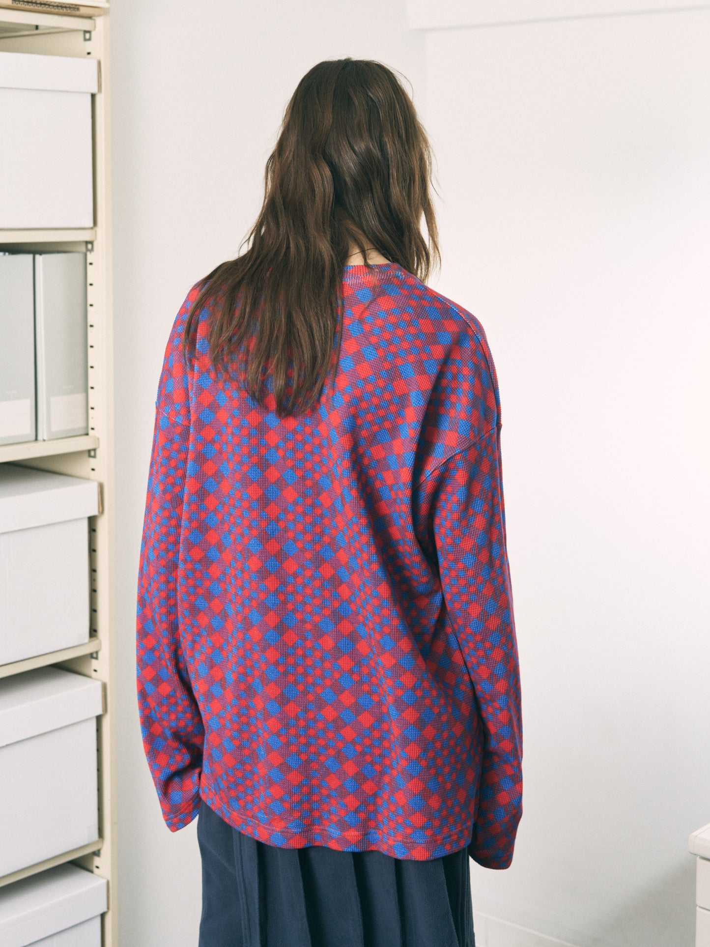 GINGHAM L/S WAFFLE THERMAL RED BLUE