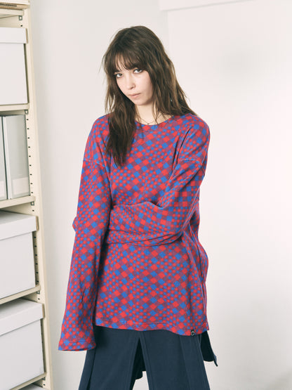 GINGHAM L/S WAFFLE THERMAL RED BLUE