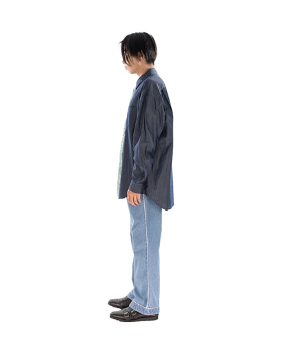 STITCH TEXT TIE SHIRT SAX