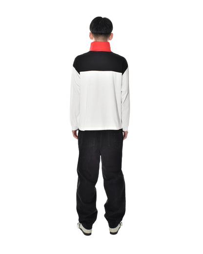 PANEL NECK L/S TEE WHITE X RED