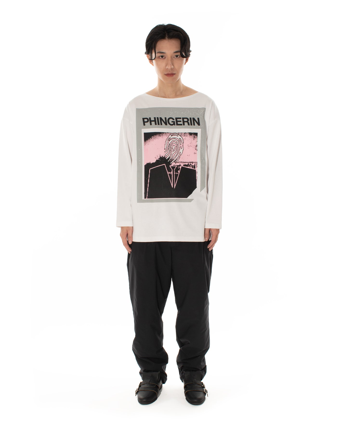 AGENT.P BOAT-NECK L/S TEE WHITE