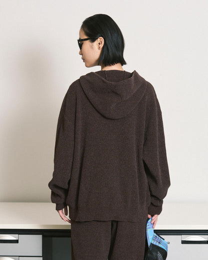 CORDY KNIT ZIP HOODIE BROWN