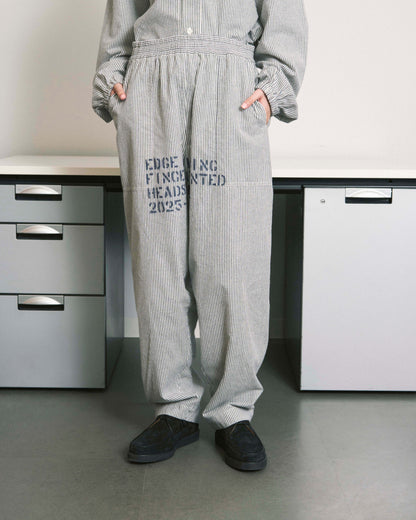 HAND-STENCILED NIGHT PANTS STRIPE OFF WHITE