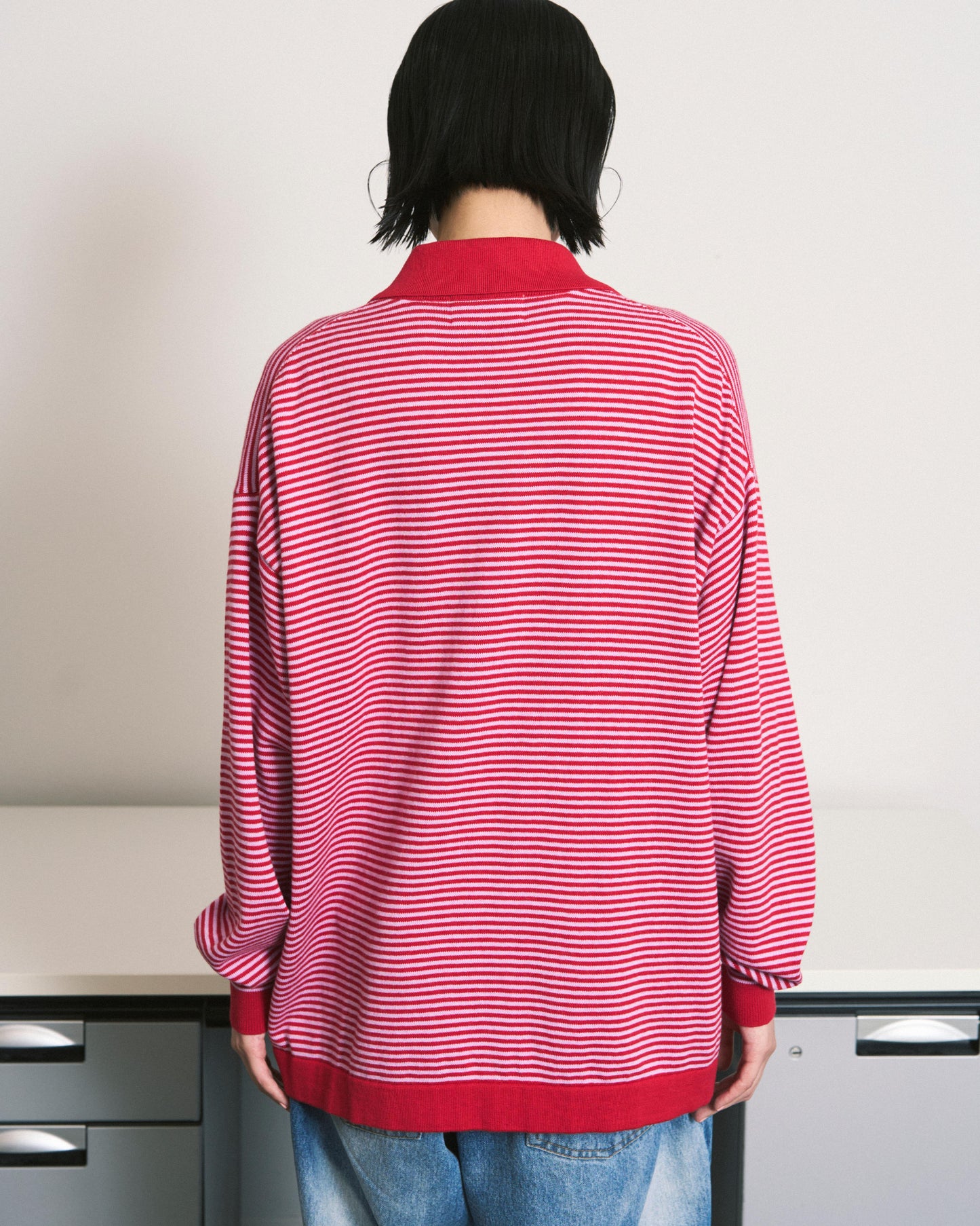 STRIPE KNIT SHIRT BLUE