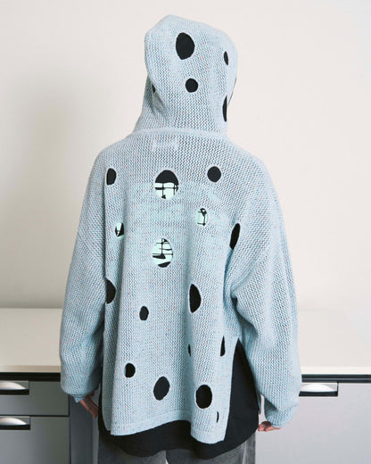 HOLE KNIT ZIP HOODIE SAX