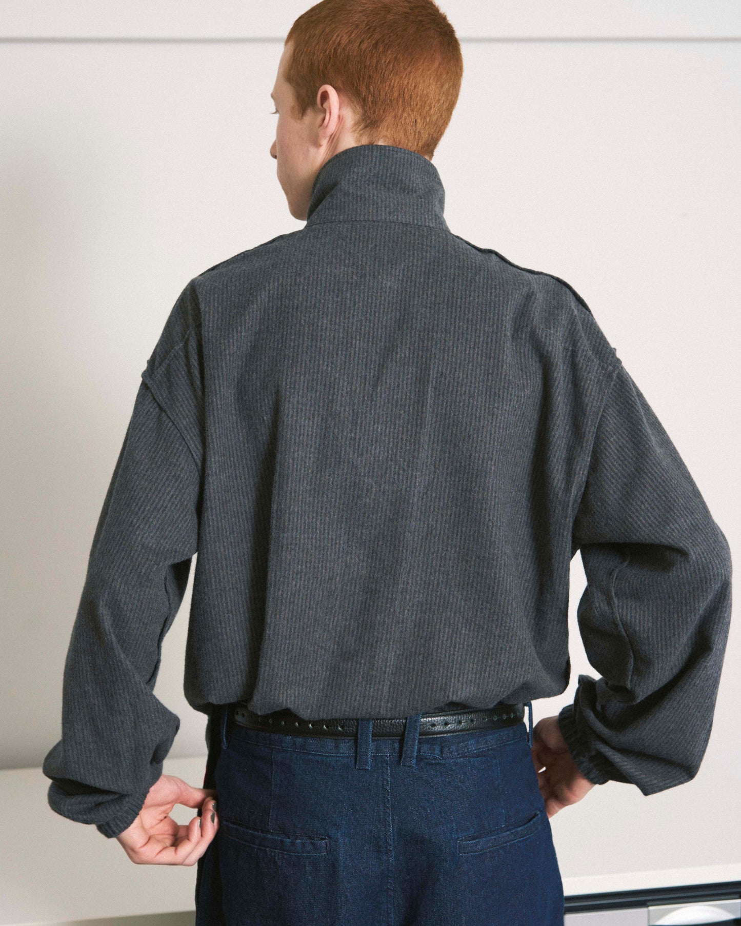 HAND-STENCILED NIGHT SHIRT STRIPE CHARCOAL