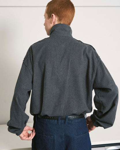 HAND-STENCILED NIGHT SHIRT STRIPE CHARCOAL