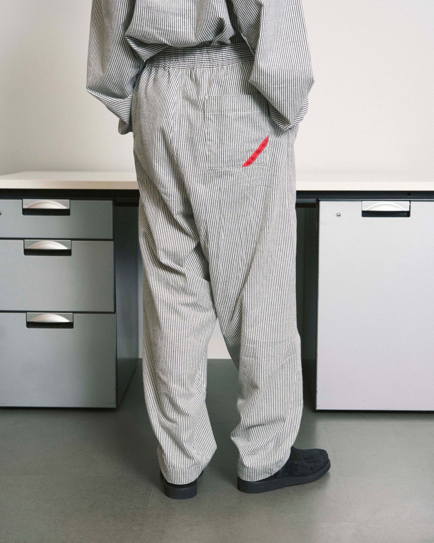 HAND-STENCILED NIGHT PANTS STRIPE OFF WHITE