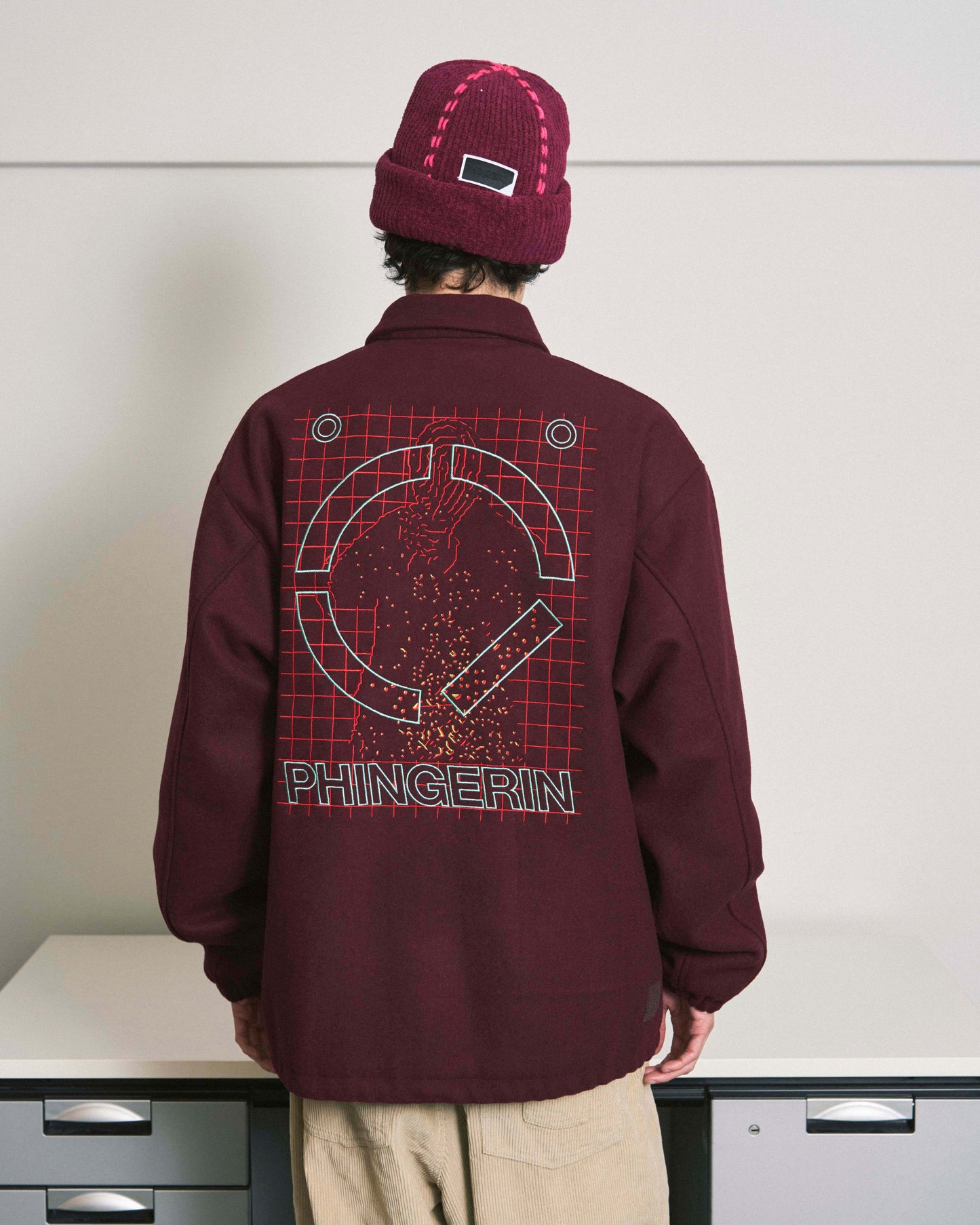 WOOL MELTON COACH JACKET BURGUNDY