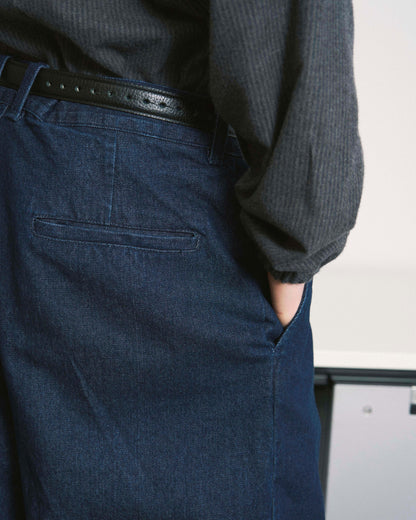 DENIM PLEAT PANTS NAVY