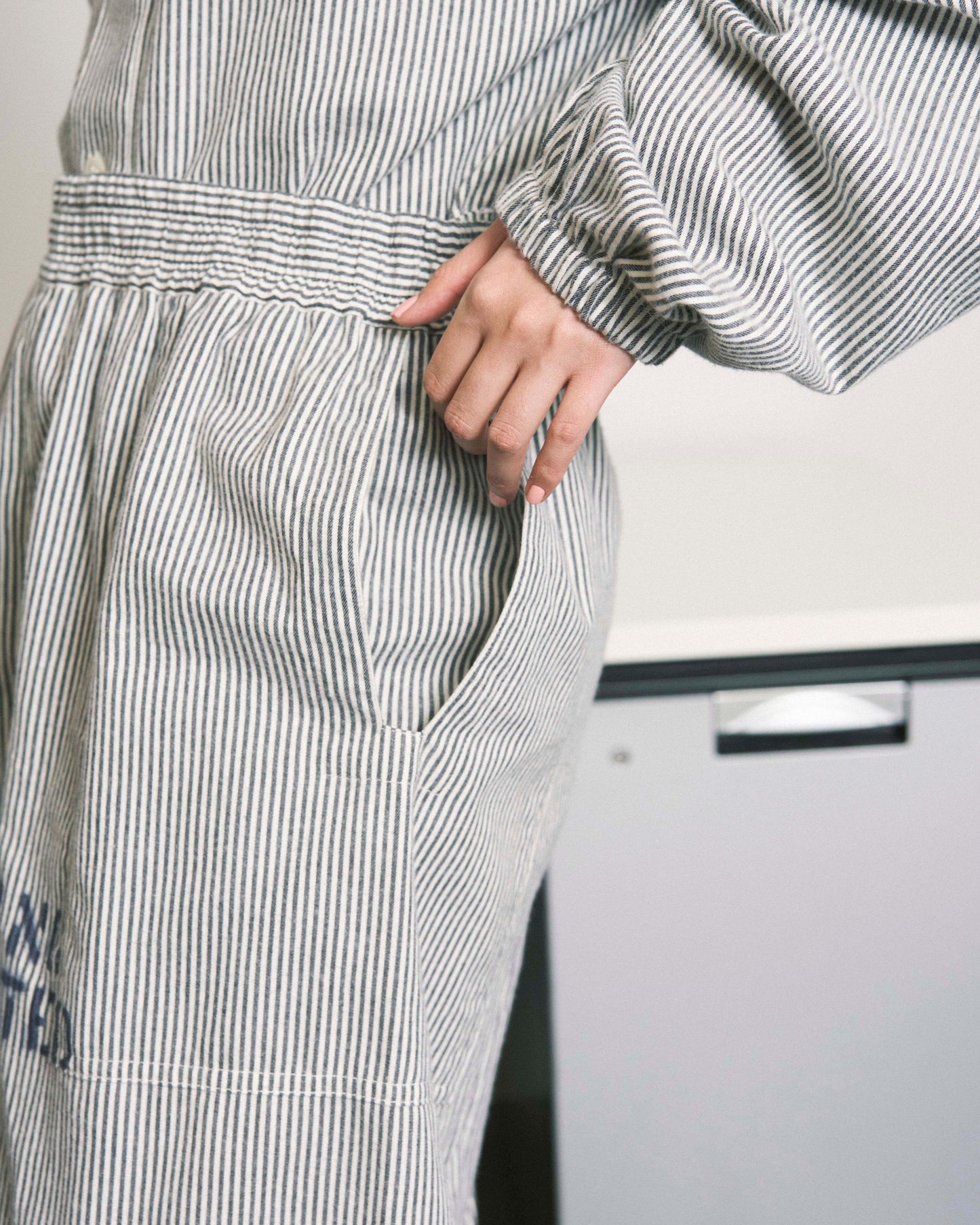 HAND-STENCILED NIGHT PANTS STRIPE OFF WHITE