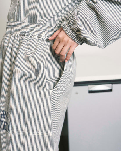 HAND-STENCILED NIGHT PANTS STRIPE OFF WHITE
