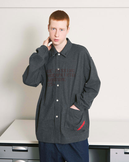 HAND-STENCILED NIGHT SHIRT STRIPE CHARCOAL