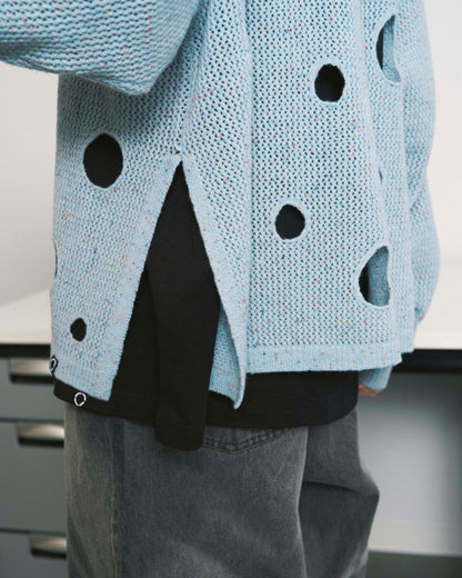 HOLE KNIT ZIP HOODIE SAX