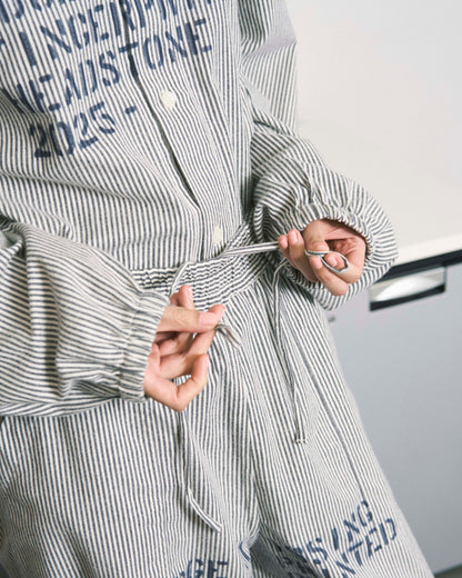 HAND-STENCILED NIGHT PANTS STRIPE OFF WHITE