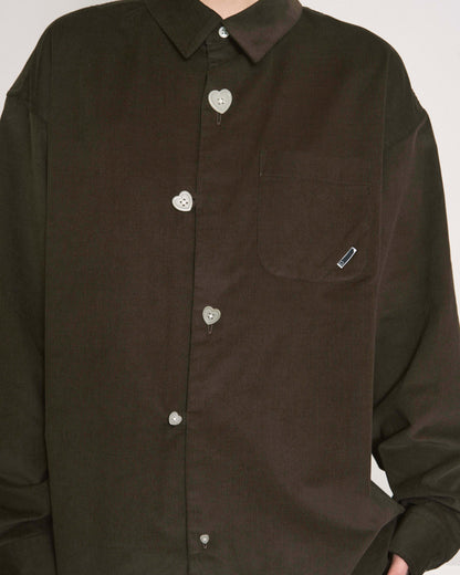 FLOATING HEART CORD SHIRT BROWN