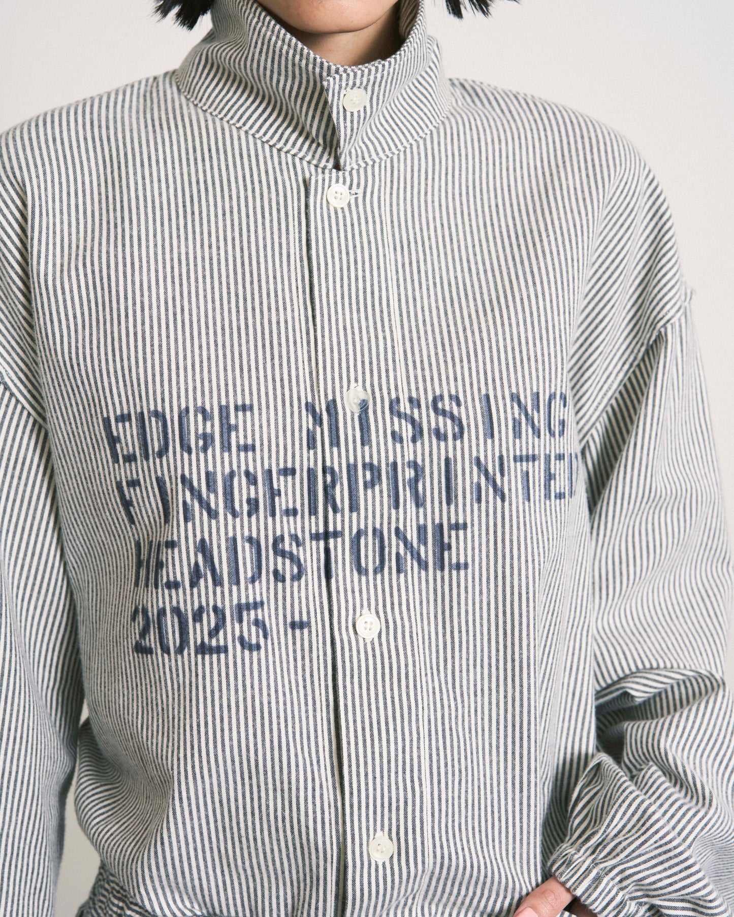 HAND-STENCILED NIGHT SHIRT STRIPE OFF WHITE