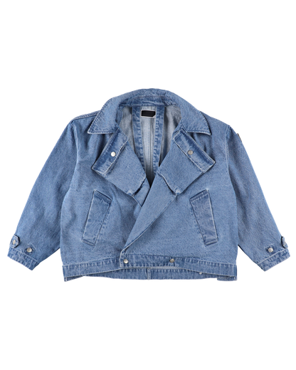 DENIM TWIN SHORT COAT SAX