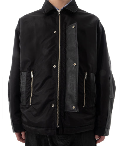 PART LEATHER TRUCKER JACKET BLACK