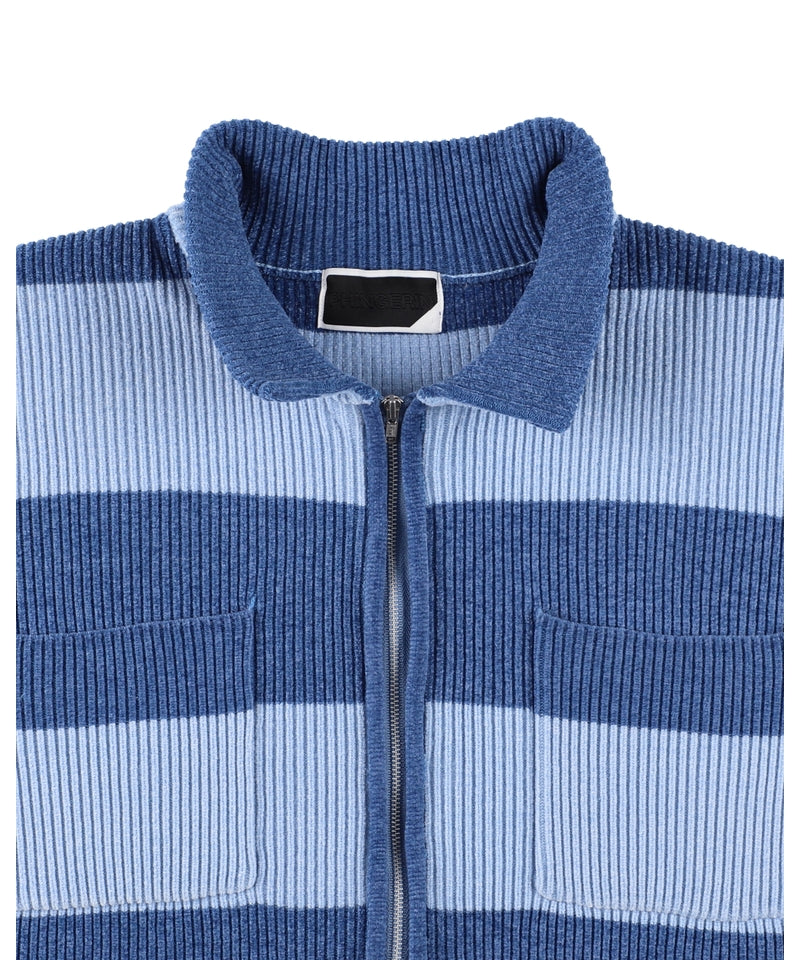 CORDY KNIT JACKET STRIPE BLUE